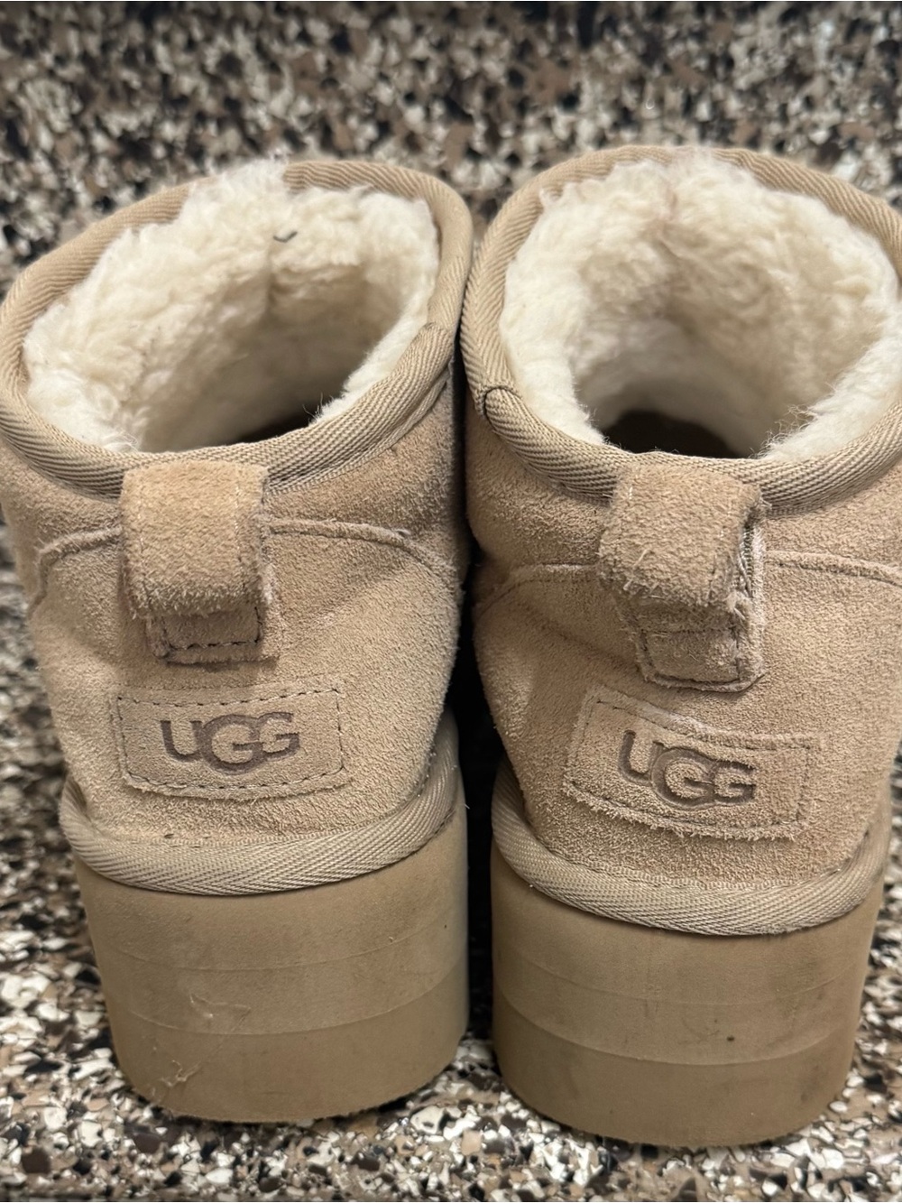 These are UGG Classic Ultra Mini Platform boots in a sand suede color size 6 - Picture 3 of 5